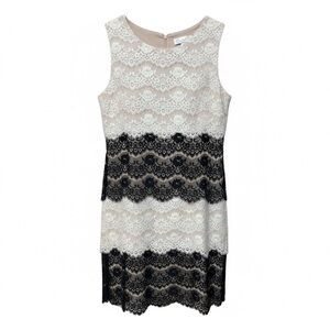 Jessica Simpson Black White Lace Cocktail Dress Scalloped Sleeveless – 6